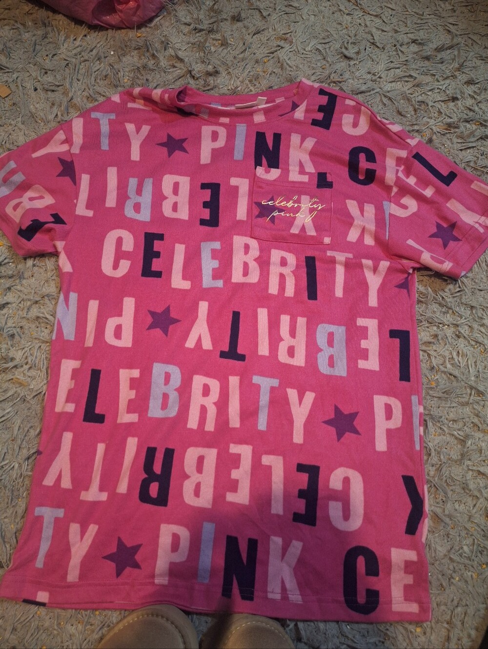 Celebrity Pink Bright Hot Pink Logo Allover Tee